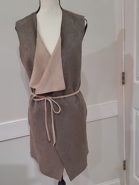 Fate Faux Suede Vest with Tie Belt - Size M